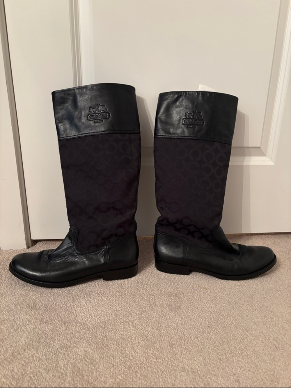 Coach Black Signature Tall Riding Boots with Monogram Shaft